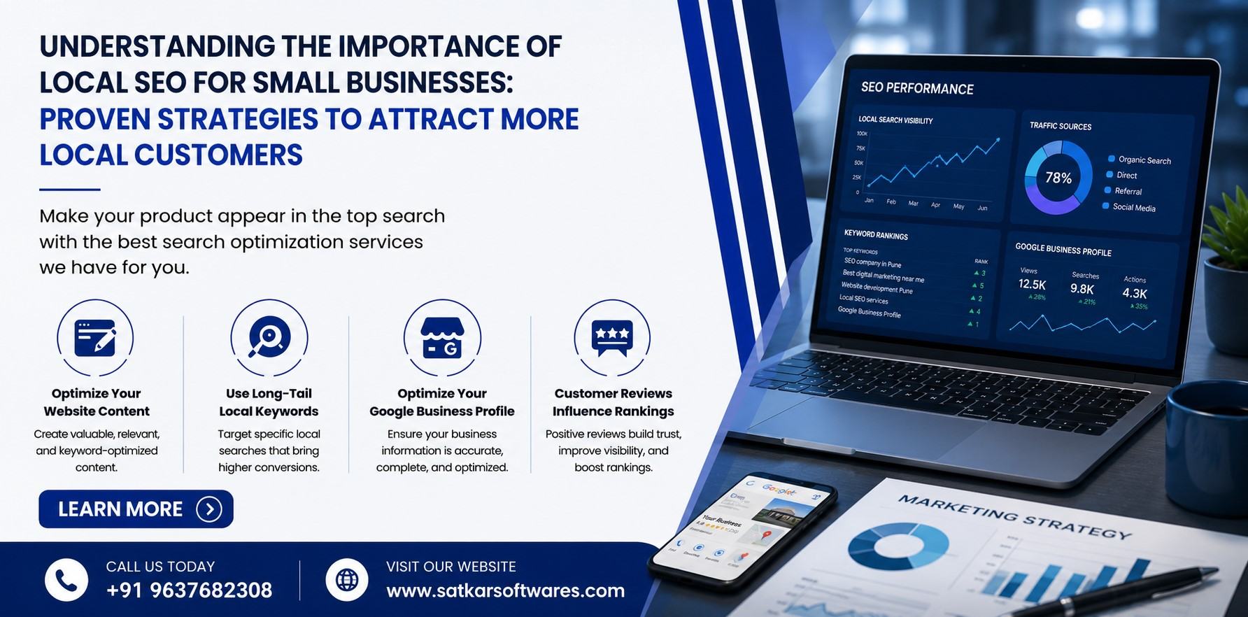 Laptop with local SEO performance charts for small businesses