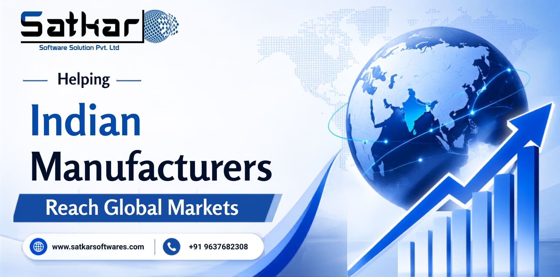 Globe with a rising growth arrow for Indian manufacturers reaching global markets