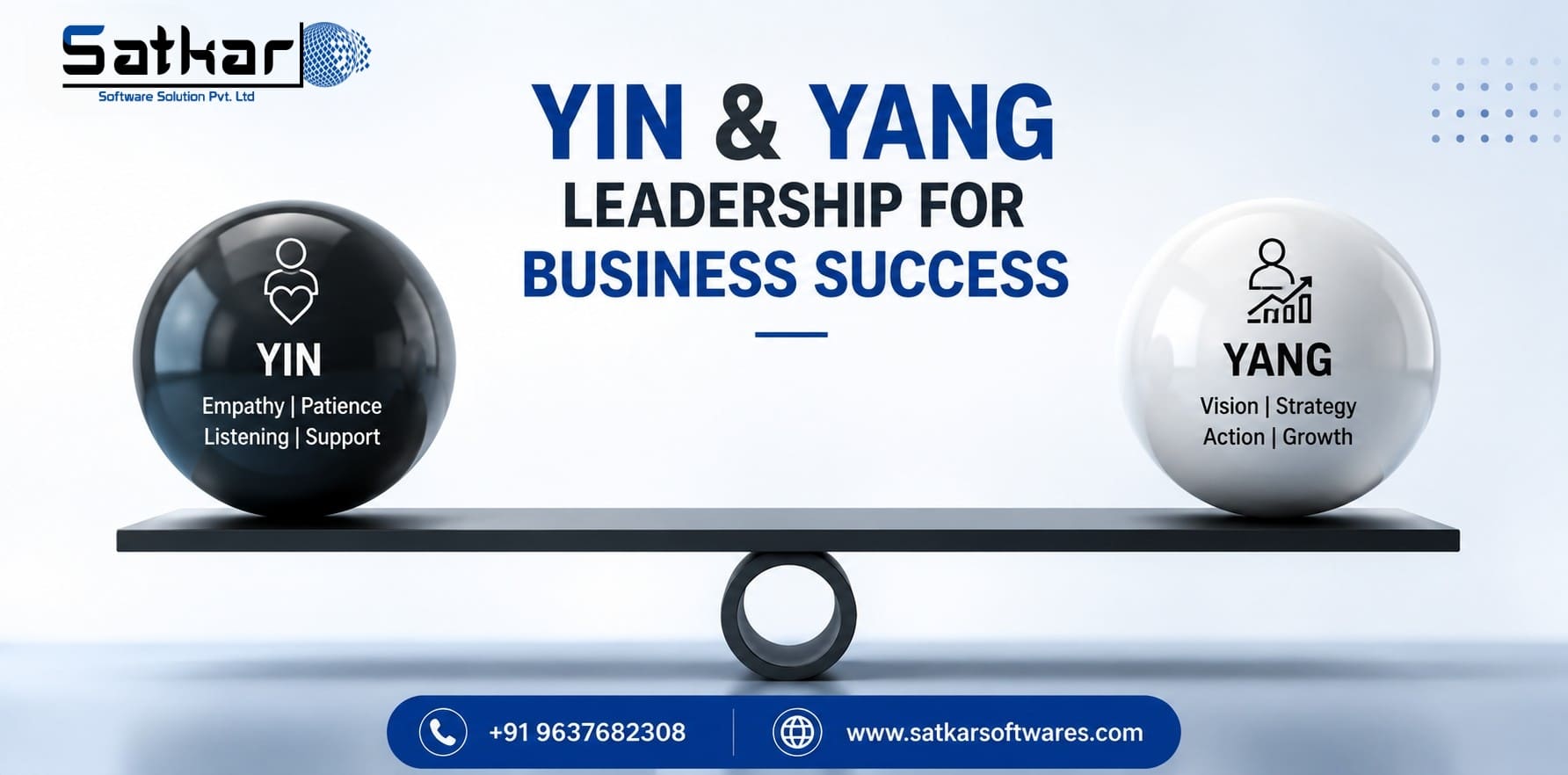 Yin and Yang spheres balanced on a seesaw representing balanced leadership