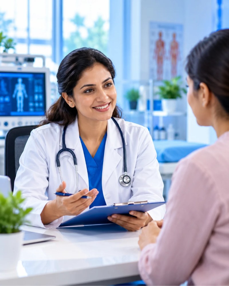 Doctor with a stethoscope consulting a patient in a clinic