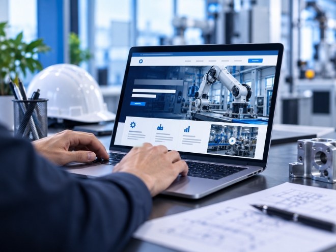 Industrial automation company website on a laptop