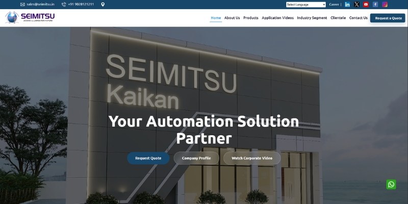 SEIMITSU website homepage with the headline Your Automation Solution Partner