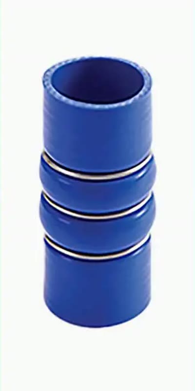 Blue silicone hose coupler with reinforced rings
