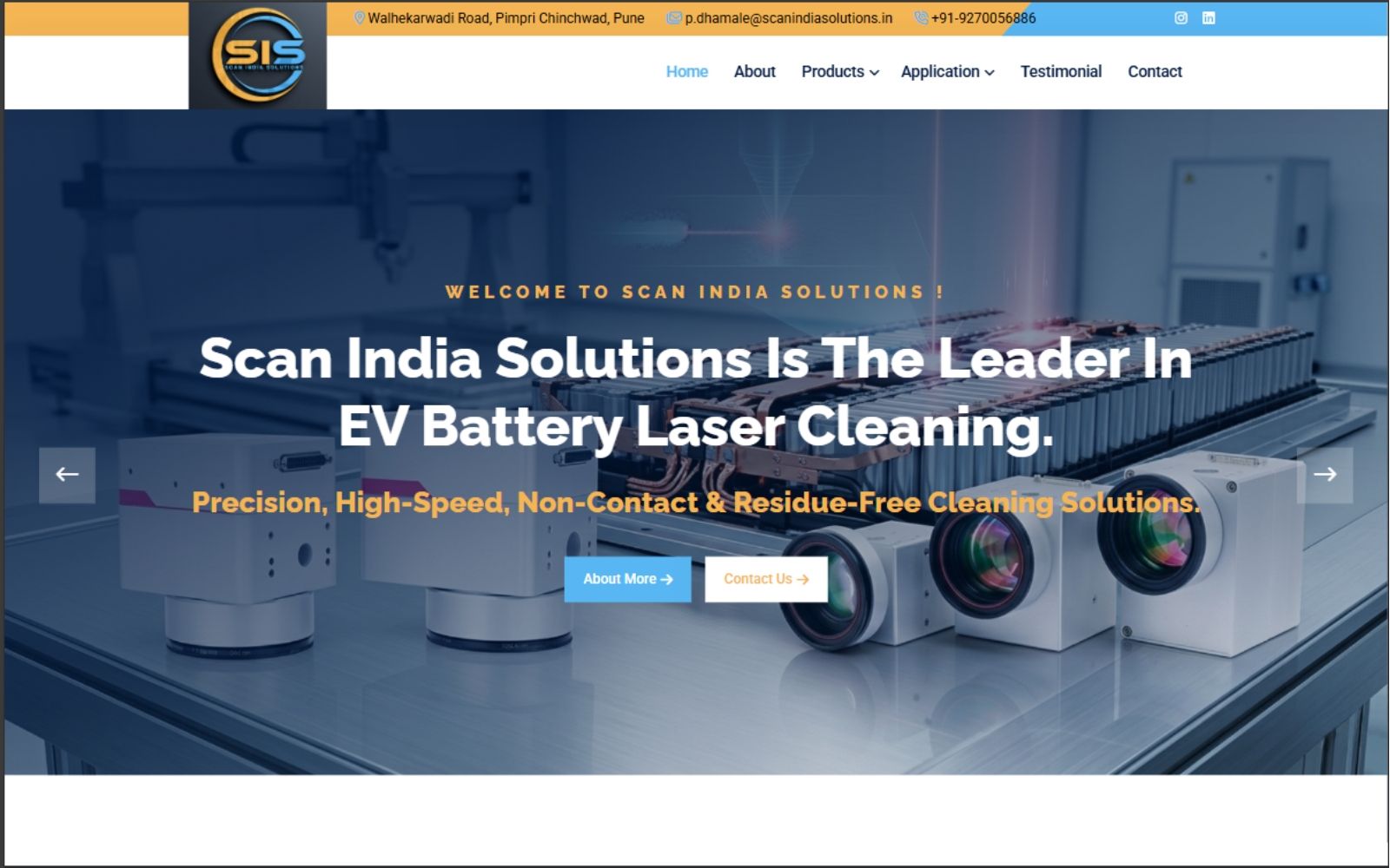 Scan India Solutions website homepage about EV battery laser cleaning