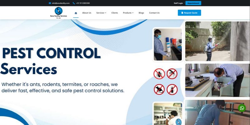 Seva Facility Services website homepage for pest control services