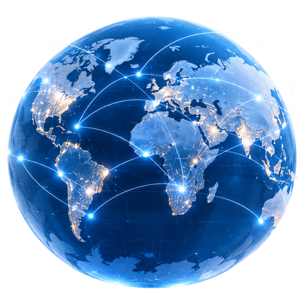 Glowing globe with connection lines showing digital marketing reach across India and global markets